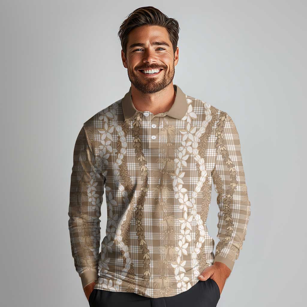 Hawaiian Ohia Lehua Lei Long Sleeve Polo Shirt Plaid Palaka Kalaihaahaa Pattern - Polynesian Pride