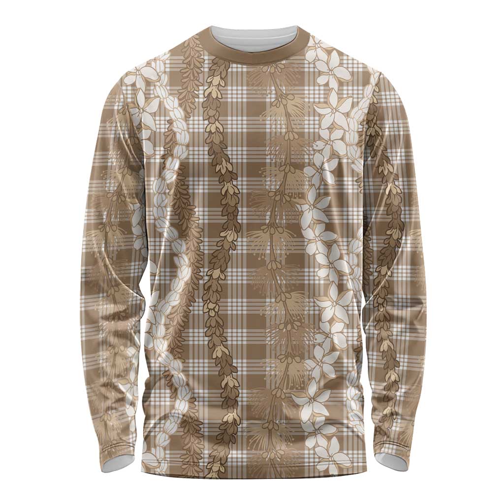 Hawaiian Ohia Lehua Lei Long Sleeve Shirt Plaid Palaka Kalaihaahaa Pattern LT9 Unisex Tan - Polynesian Pride