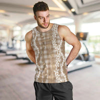 Hawaiian Ohia Lehua Lei Men Tank Top Plaid Palaka Kalaihaahaa Pattern LT9 Tan - Polynesian Pride