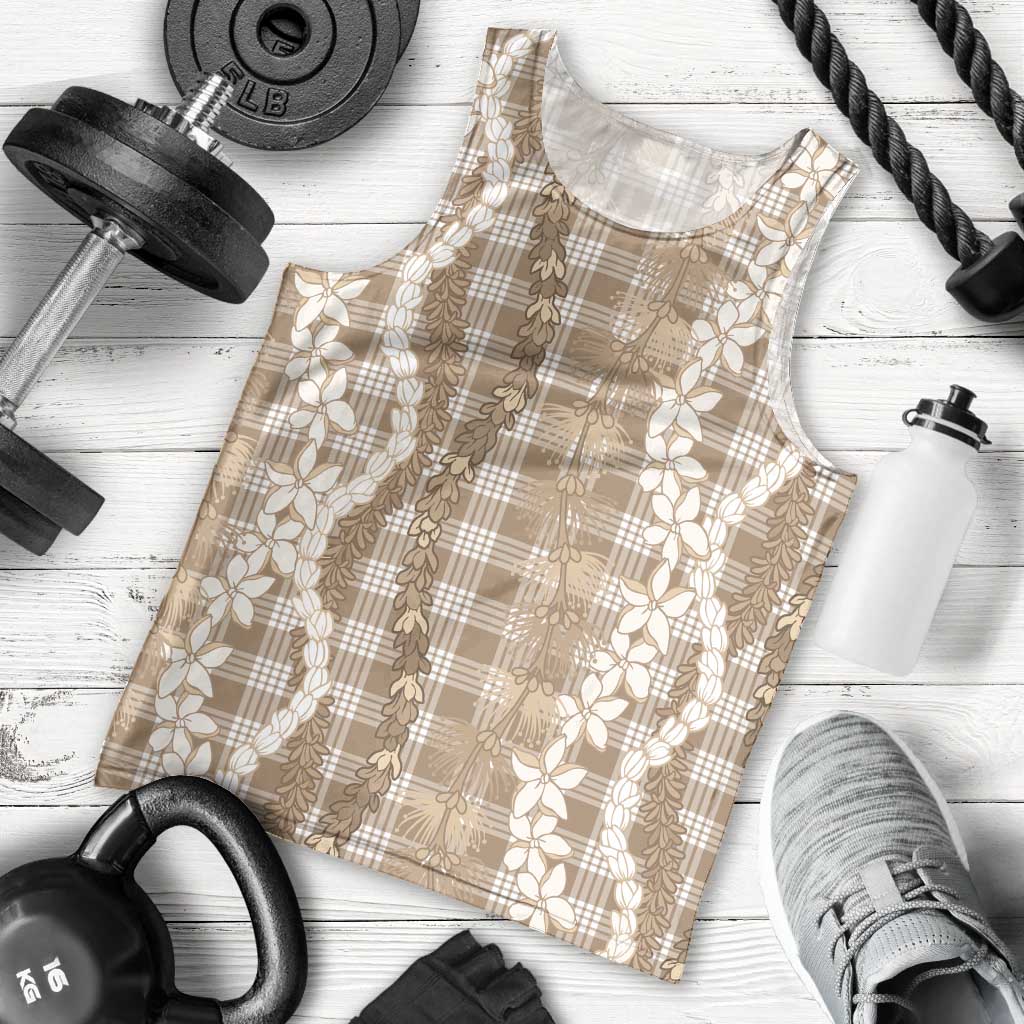 Hawaiian Ohia Lehua Lei Men Tank Top Plaid Palaka Kalaihaahaa Pattern LT9 - Polynesian Pride