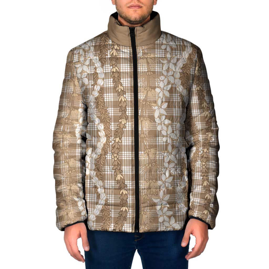 Hawaiian Ohia Lehua Lei Padded Jacket Plaid Palaka Kalaihaahaa Pattern LT9 Men Tan - Polynesian Pride