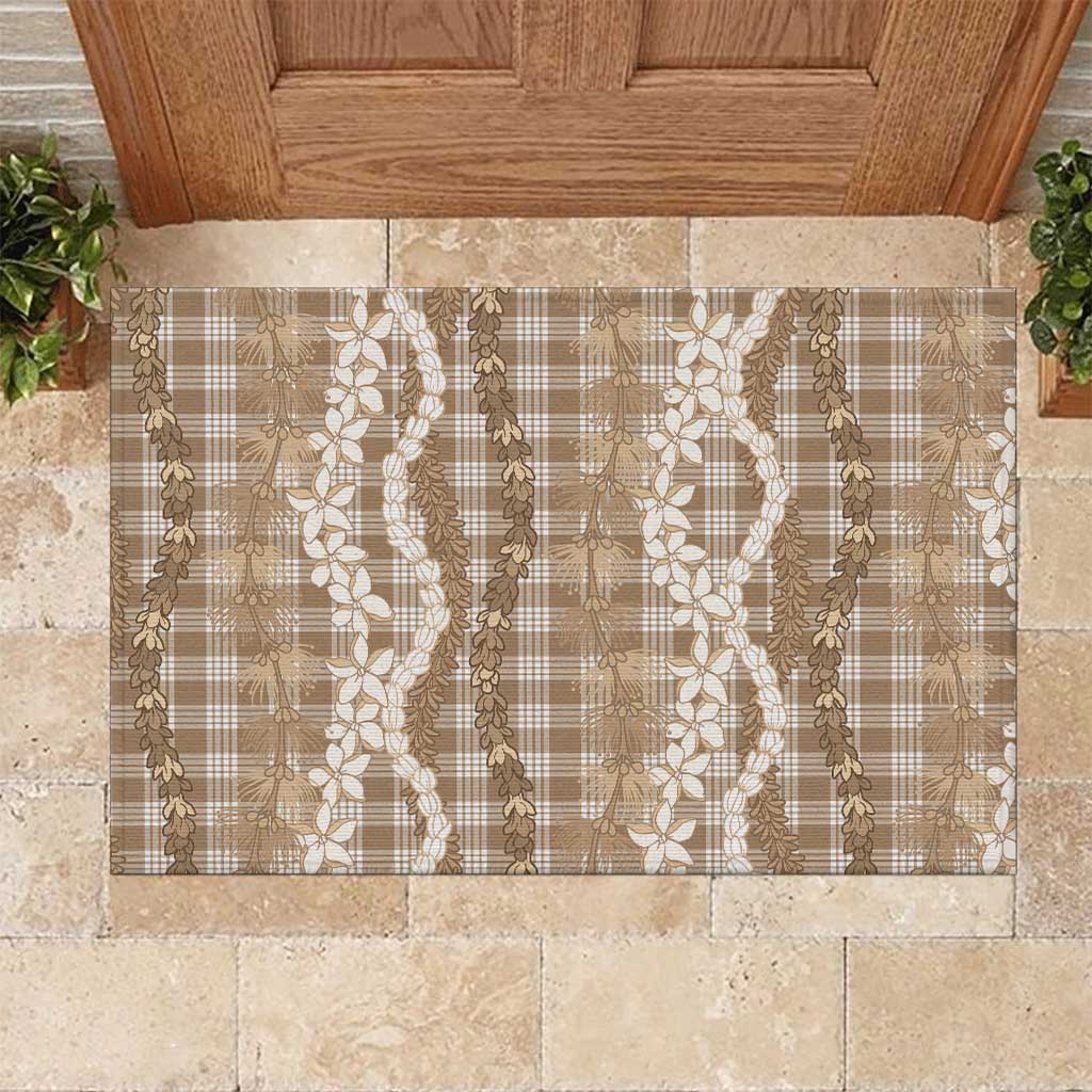 Hawaiian Ohia Lehua Lei Rubber Doormat Plaid Palaka Kalaihaahaa Pattern LT9 Tan - Polynesian Pride