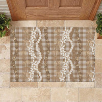 Hawaiian Ohia Lehua Lei Rubber Doormat Plaid Palaka Kalaihaahaa Pattern LT9 Tan - Polynesian Pride