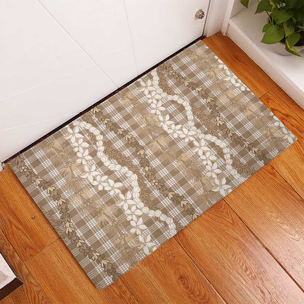 Hawaiian Ohia Lehua Lei Rubber Doormat Plaid Palaka Kalaihaahaa Pattern LT9 - Polynesian Pride