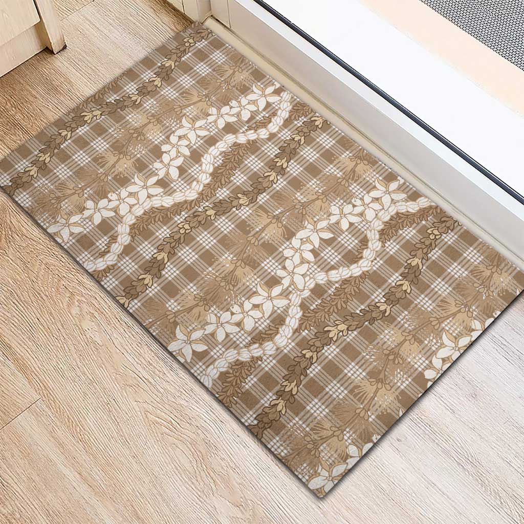Hawaiian Ohia Lehua Lei Rubber Doormat Plaid Palaka Kalaihaahaa Pattern LT9 - Polynesian Pride