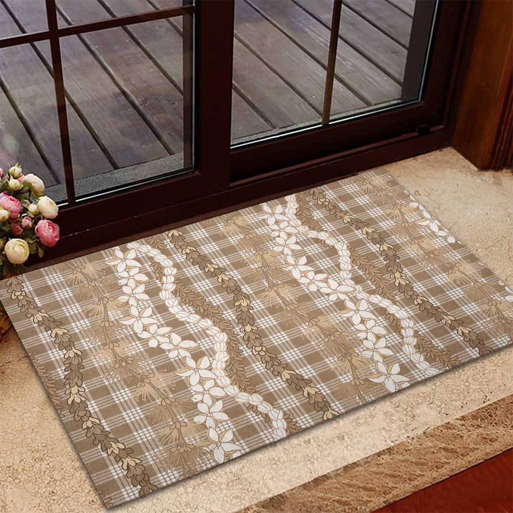 Hawaiian Ohia Lehua Lei Rubber Doormat Plaid Palaka Kalaihaahaa Pattern LT9 - Polynesian Pride