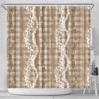 Hawaiian Ohia Lehua Lei Shower Curtain Plaid Palaka Kalaihaahaa Pattern - Polynesian Pride
