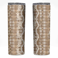 Hawaiian Ohia Lehua Lei Skinny Tumbler Plaid Palaka Kalaihaahaa Pattern - Polynesian Pride