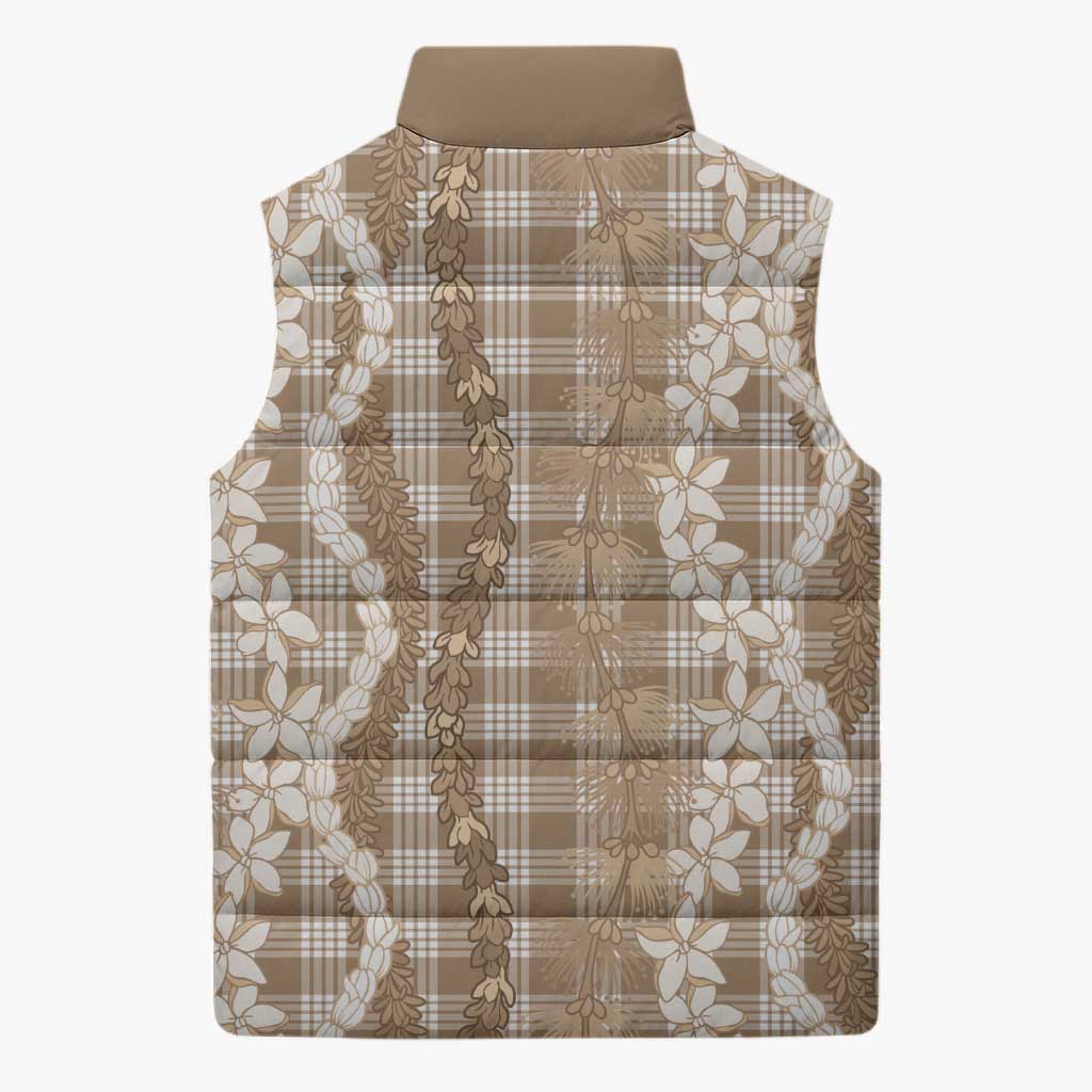 Hawaiian Ohia Lehua Lei Sleeveless Puffer Jacket Plaid Palaka Kalaihaahaa Pattern LT9 - Polynesian Pride