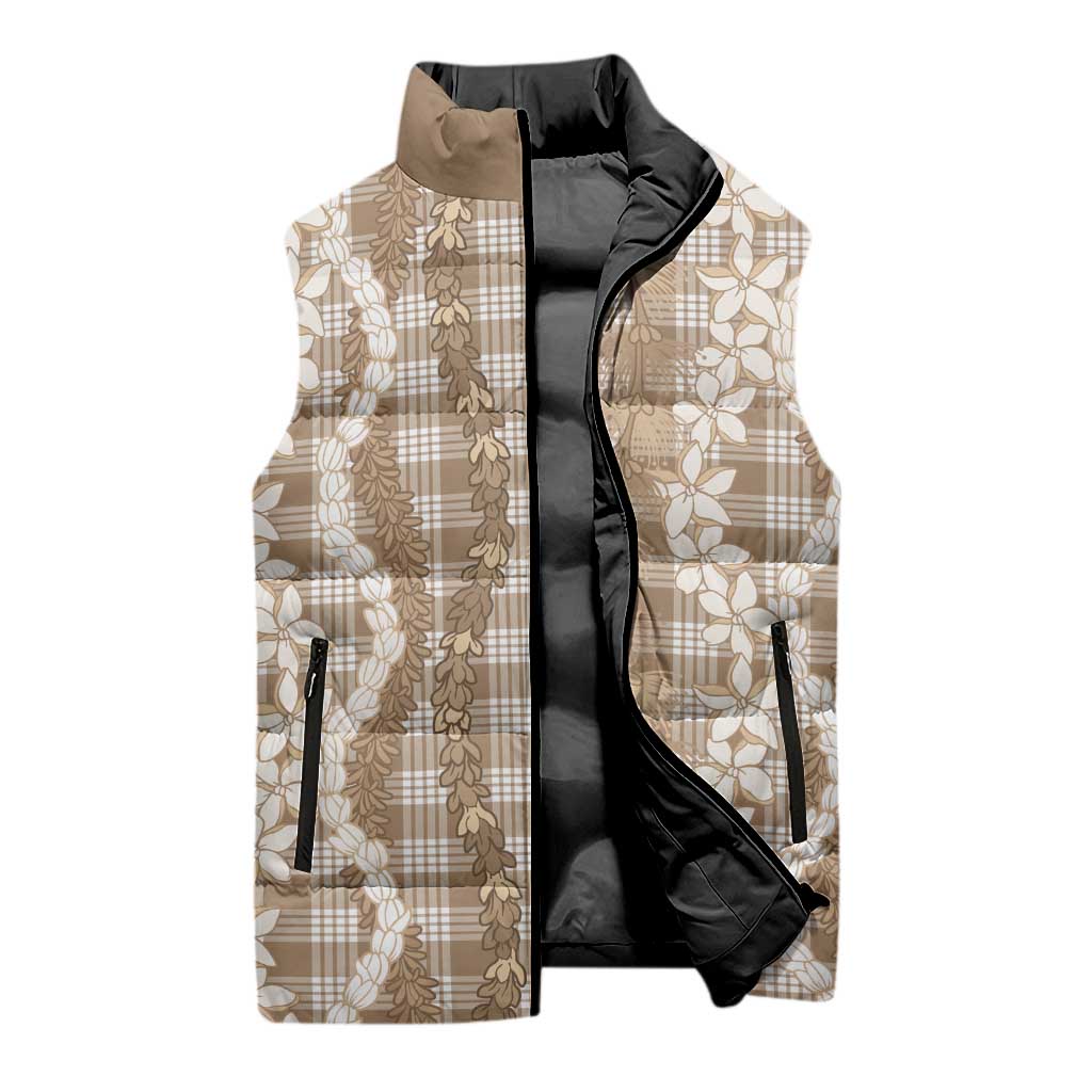 Hawaiian Ohia Lehua Lei Sleeveless Puffer Jacket Plaid Palaka Kalaihaahaa Pattern LT9 - Polynesian Pride