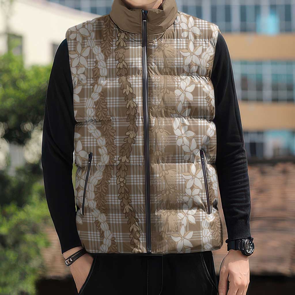 Hawaiian Ohia Lehua Lei Sleeveless Puffer Jacket Plaid Palaka Kalaihaahaa Pattern LT9 - Polynesian Pride