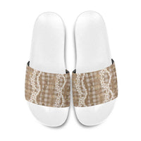 Hawaiian Ohia Lehua Lei Slide Sandals Plaid Palaka Kalaihaahaa Pattern LT9 Tan - Polynesian Pride