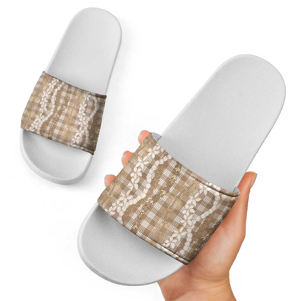 Hawaiian Ohia Lehua Lei Slide Sandals Plaid Palaka Kalaihaahaa Pattern LT9 - Polynesian Pride