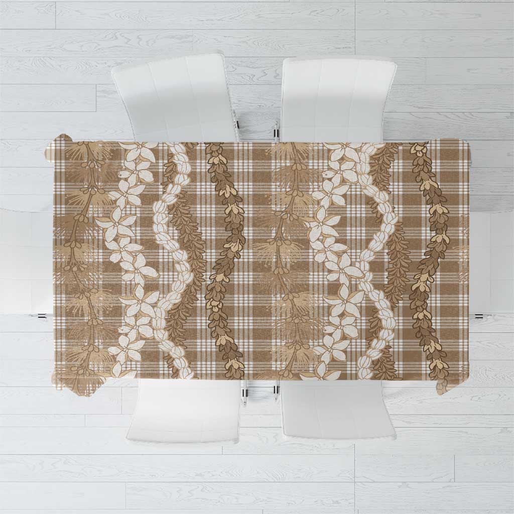 Hawaiian Ohia Lehua Lei Tablecloth Plaid Palaka Kalaihaahaa Pattern LT9 Tan - Polynesian Pride