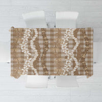 Hawaiian Ohia Lehua Lei Tablecloth Plaid Palaka Kalaihaahaa Pattern LT9 Tan - Polynesian Pride
