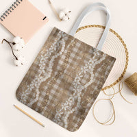 Hawaiian Ohia Lehua Lei Tote Bag Plaid Palaka Kalaihaahaa Pattern - Polynesian Pride