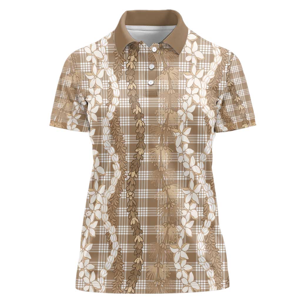 Hawaiian Ohia Lehua Lei Women Polo Shirt Plaid Palaka Kalaihaahaa Pattern - Polynesian Pride