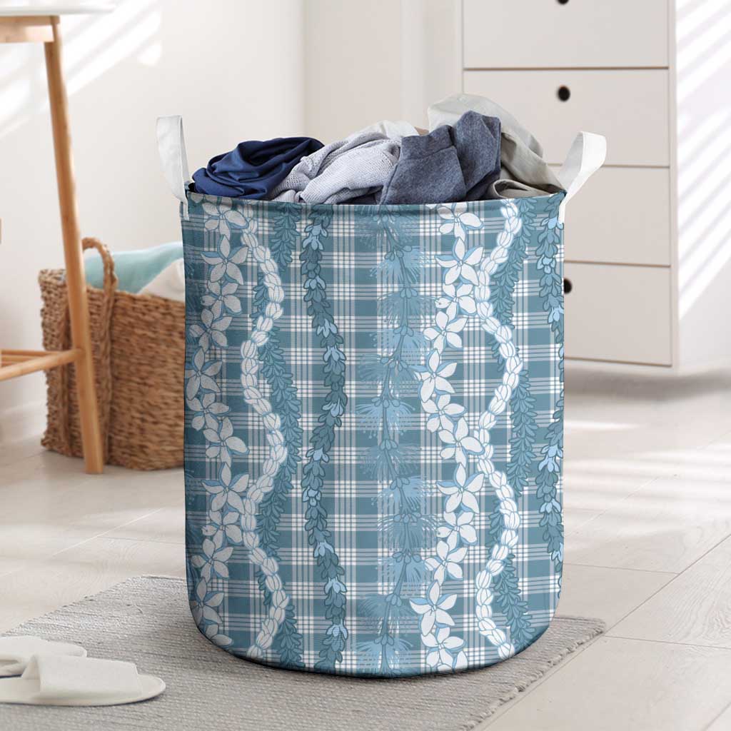 Hawaiian Ohia Lehua Lei Laundry Basket Plaid Palaka Uliuli Omaomao Pattern LT9 Teal - Polynesian Pride
