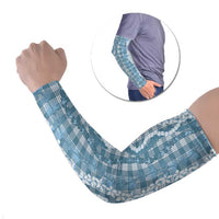 Hawaiian Ohia Lehua Lei Arm Sleeves Plaid Palaka Uliuli Omaomao Pattern LT9 Set of 2 Teal - Polynesian Pride