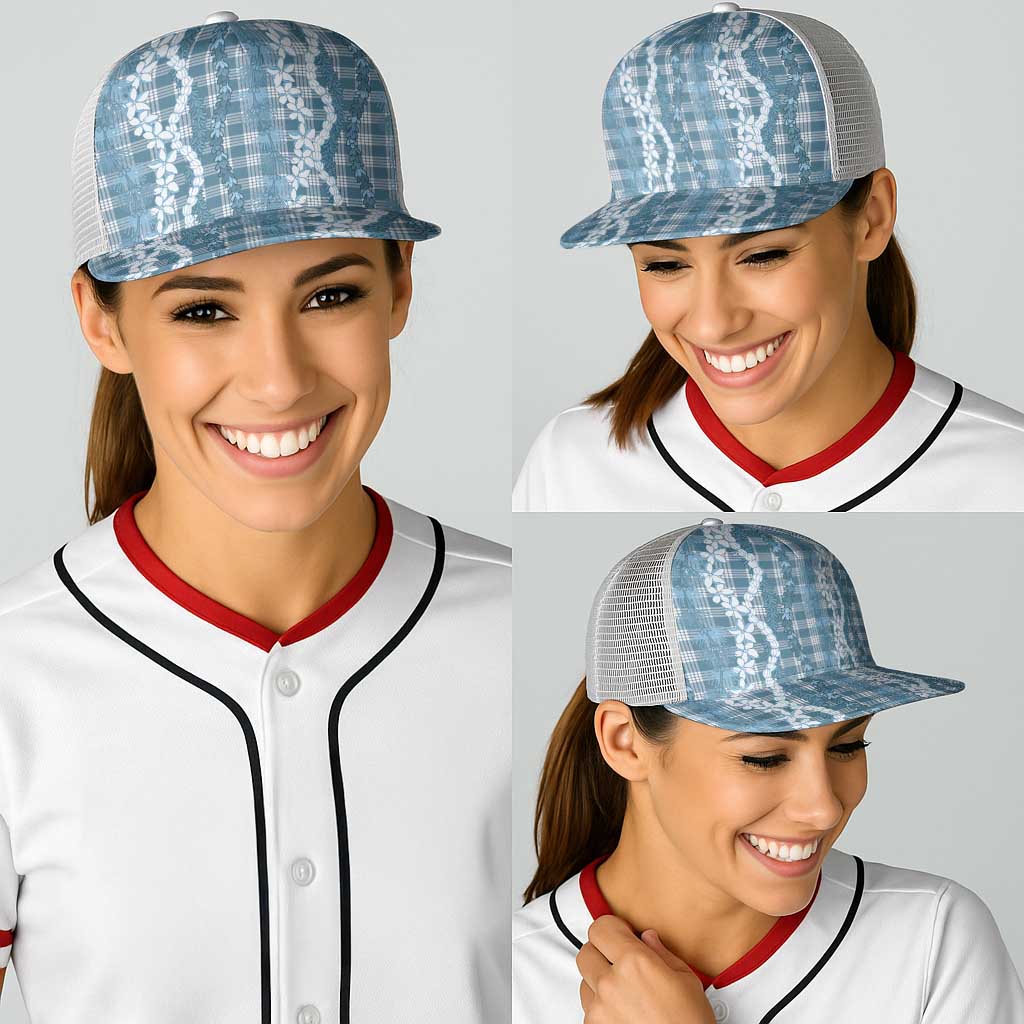 Hawaiian Ohia Lehua Lei Baseball Net Cap Plaid Palaka Uliuli Omaomao Pattern - Polynesian Pride