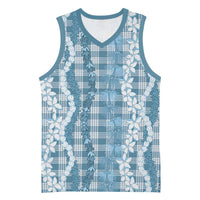 Hawaiian Ohia Lehua Lei Basketball Jersey Plaid Palaka Uliuli Omaomao Pattern LT9 Unisex Teal - Polynesian Pride