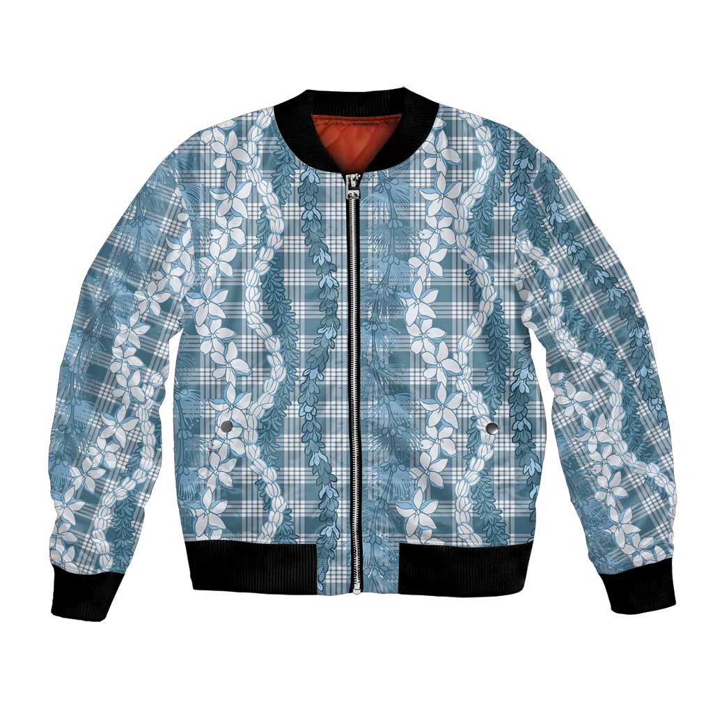 Hawaiian Ohia Lehua Lei Bomber Jacket Plaid Palaka Uliuli Omaomao Pattern LT9 Unisex Teal - Polynesian Pride