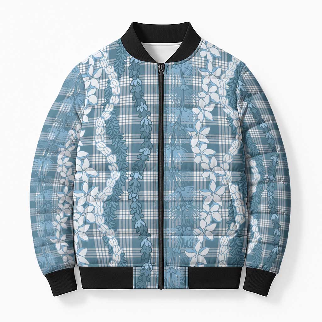 Hawaiian Ohia Lehua Lei Bomber Puffer Jacket Plaid Palaka Uliuli Omaomao Pattern LT9 Unisex Teal - Polynesian Pride