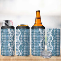 Hawaiian Ohia Lehua Lei 4 in 1 Can Cooler Tumbler Plaid Palaka Uliuli Omaomao Pattern - Polynesian Pride