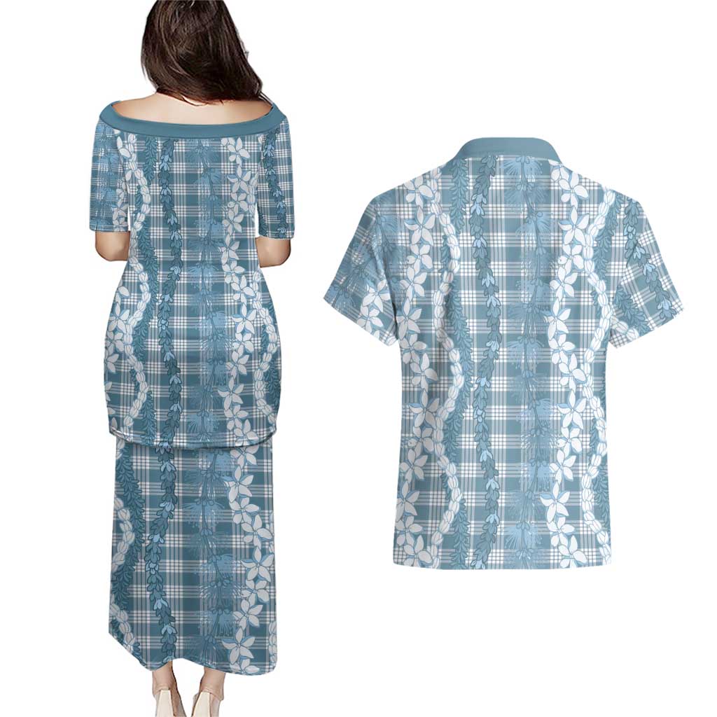 Hawaiian Ohia Lehua Lei Couples Matching Puletasi and Hawaiian Shirt Plaid Palaka Uliuli Omaomao Pattern LT9 - Polynesian Pride