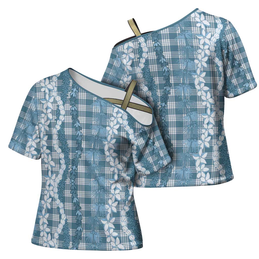 Hawaiian Ohia Lehua Lei Cross Shoulder Shirt Plaid Palaka Uliuli Omaomao Pattern LT9 - Polynesian Pride