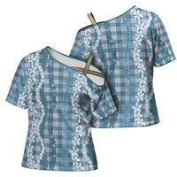 Hawaiian Ohia Lehua Lei Cross Shoulder Shirt Plaid Palaka Uliuli Omaomao Pattern LT9 - Polynesian Pride