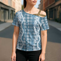 Hawaiian Ohia Lehua Lei Cross Shoulder Shirt Plaid Palaka Uliuli Omaomao Pattern LT9 - Polynesian Pride