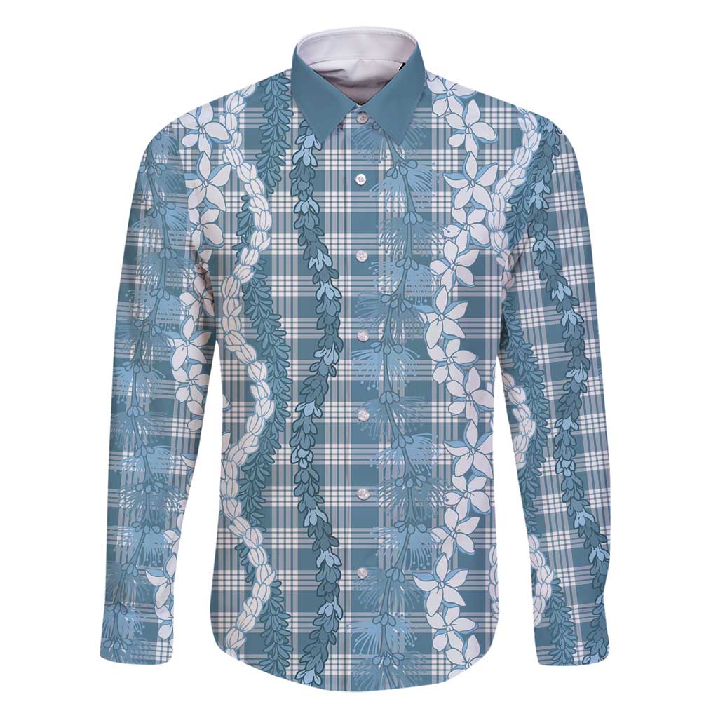 Hawaiian Ohia Lehua Lei Family Matching Long Sleeve Bodycon Dress and Hawaiian Shirt Plaid Palaka Uliuli Omaomao Pattern - Polynesian Pride