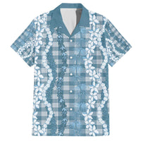 Hawaiian Ohia Lehua Lei Family Matching Off The Shoulder Long Sleeve Dress and Hawaiian Shirt Plaid Palaka Uliuli Omaomao Pattern - Polynesian Pride