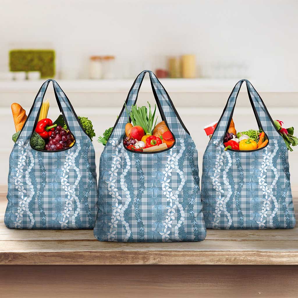 Hawaiian Ohia Lehua Lei Grocery Bag Plaid Palaka Uliuli Omaomao Pattern - Polynesian Pride