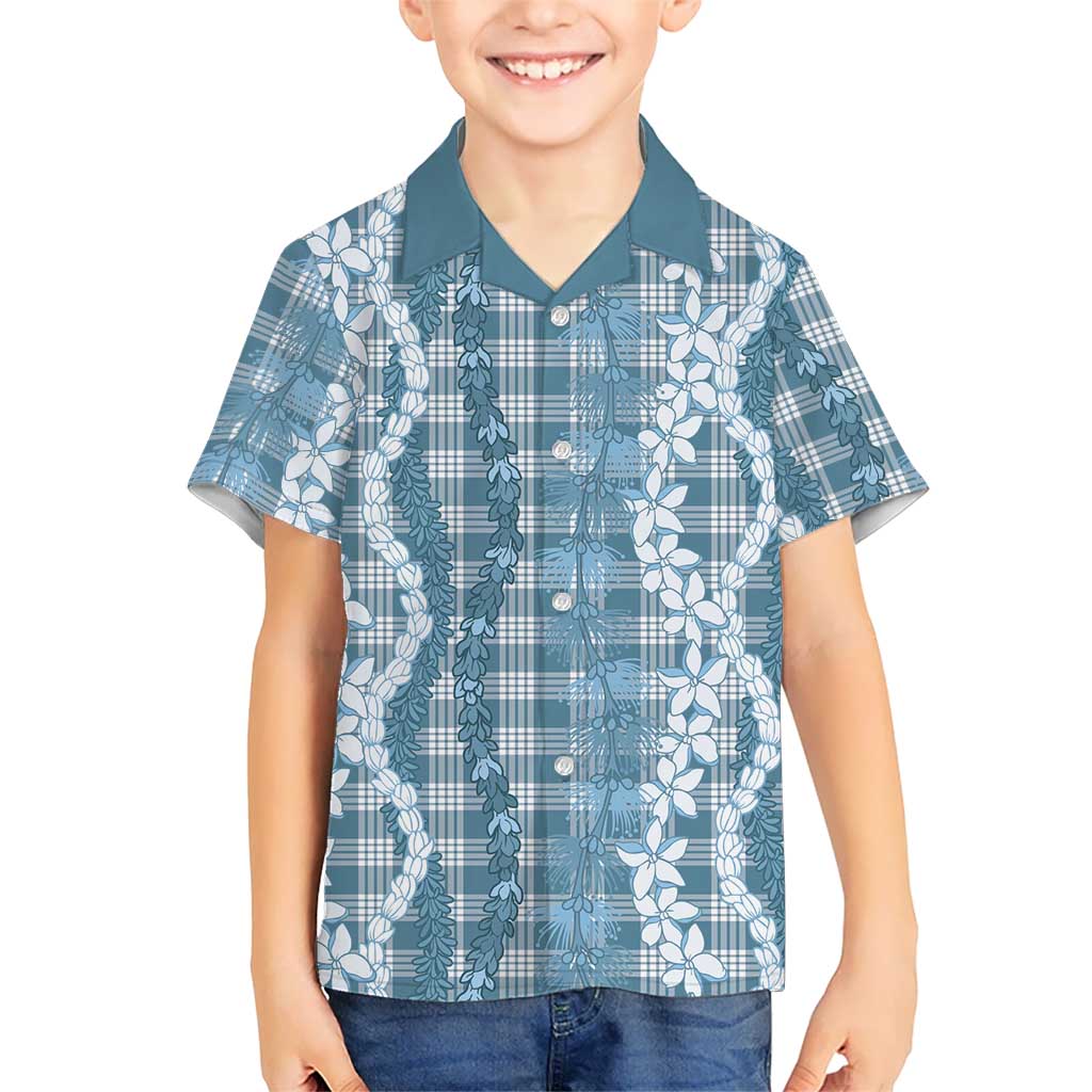 Hawaiian Ohia Lehua Lei Kid Hawaiian Shirt Plaid Palaka Uliuli Omaomao Pattern LT9 Kid Teal - Polynesian Pride
