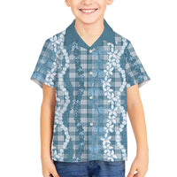 Hawaiian Ohia Lehua Lei Kid Hawaiian Shirt Plaid Palaka Uliuli Omaomao Pattern LT9 Kid Teal - Polynesian Pride
