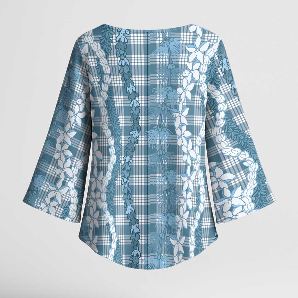 Hawaiian Ohia Lehua Lei Kimono Sleeve Blouse Plaid Palaka Uliuli Omaomao Pattern LT9 - Polynesian Pride