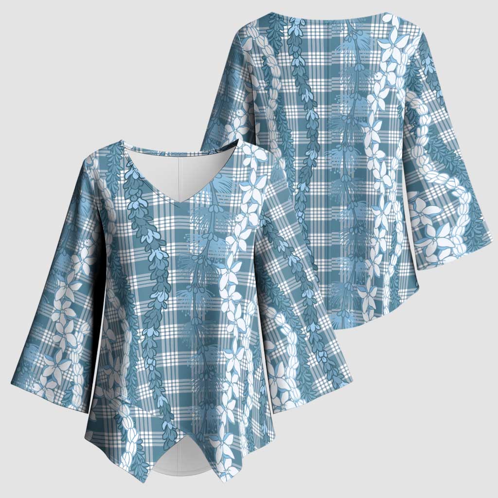 Hawaiian Ohia Lehua Lei Kimono Sleeve Blouse Plaid Palaka Uliuli Omaomao Pattern LT9 - Polynesian Pride