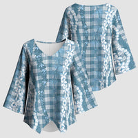 Hawaiian Ohia Lehua Lei Kimono Sleeve Blouse Plaid Palaka Uliuli Omaomao Pattern LT9 - Polynesian Pride