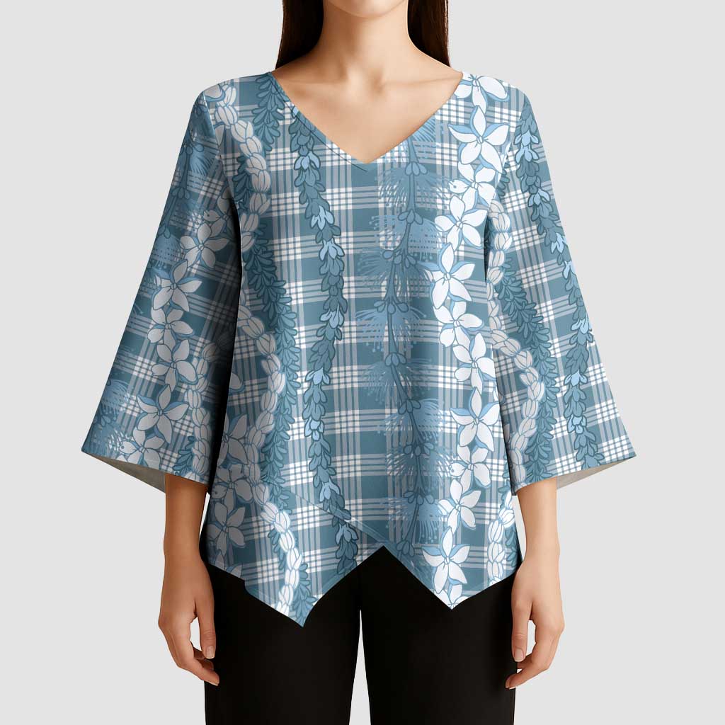 Hawaiian Ohia Lehua Lei Kimono Sleeve Blouse Plaid Palaka Uliuli Omaomao Pattern LT9 - Polynesian Pride