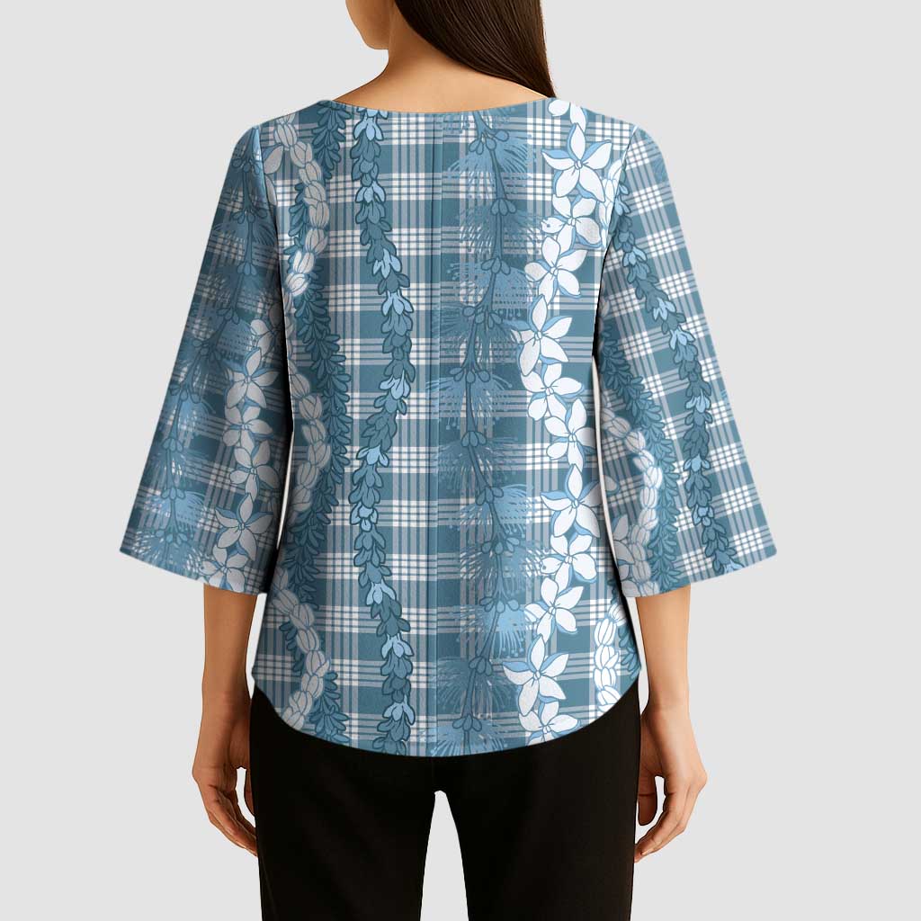 Hawaiian Ohia Lehua Lei Kimono Sleeve Blouse Plaid Palaka Uliuli Omaomao Pattern LT9 - Polynesian Pride