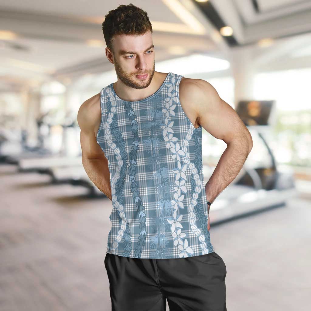 Hawaiian Ohia Lehua Lei Men Tank Top Plaid Palaka Uliuli Omaomao Pattern LT9 Teal - Polynesian Pride