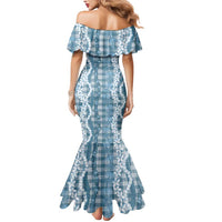 Hawaiian Ohia Lehua Lei Mermaid Dress Plaid Palaka Uliuli Omaomao Pattern - Polynesian Pride