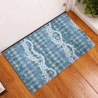 Hawaiian Ohia Lehua Lei Rubber Doormat Plaid Palaka Uliuli Omaomao Pattern LT9 - Polynesian Pride