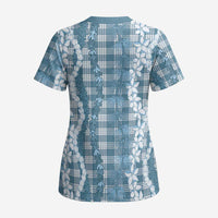 Hawaiian Ohia Lehua Lei Scrub Top Plaid Palaka Uliuli Omaomao Pattern LT9 - Polynesian Pride