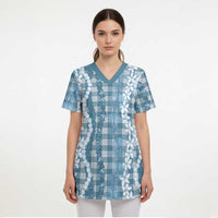 Hawaiian Ohia Lehua Lei Scrub Top Plaid Palaka Uliuli Omaomao Pattern LT9 - Polynesian Pride