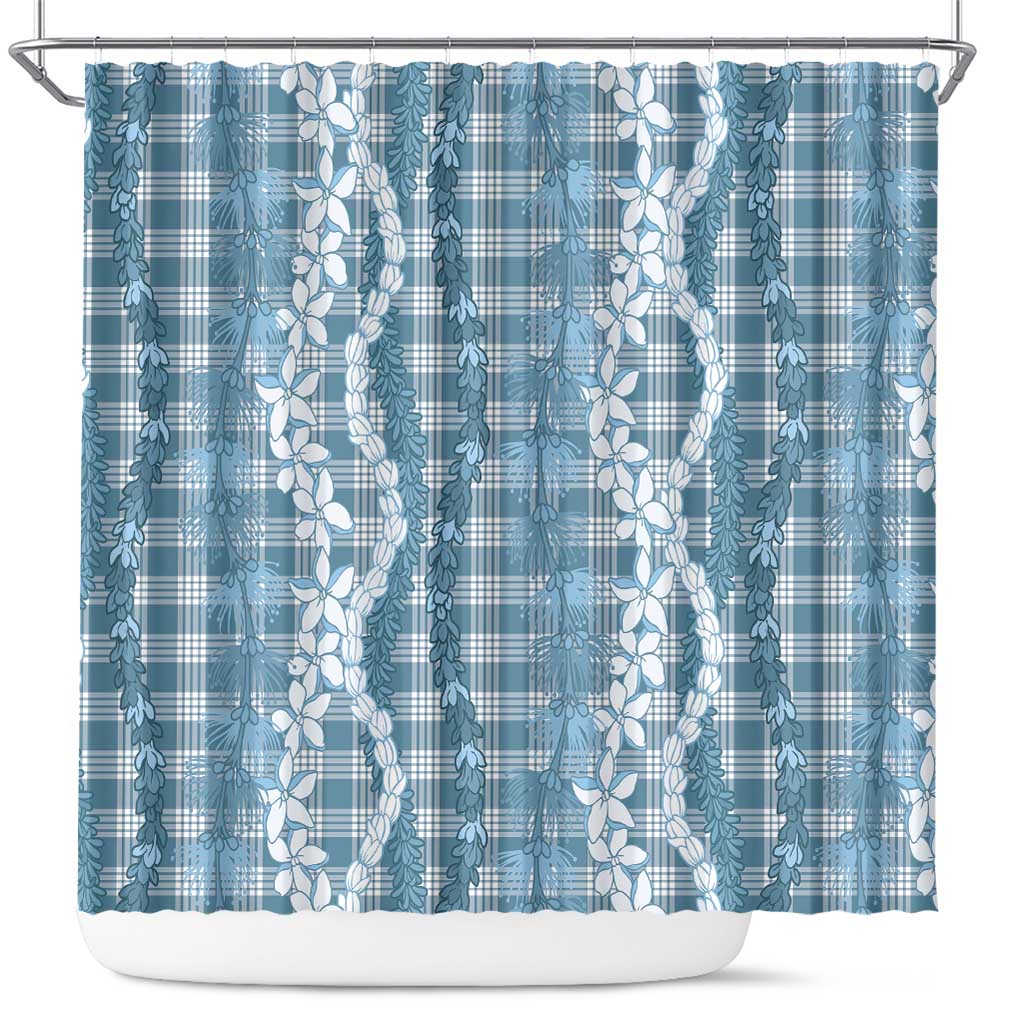Hawaiian Ohia Lehua Lei Shower Curtain Plaid Palaka Uliuli Omaomao Pattern - Polynesian Pride