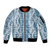 Hawaiian Ohia Lehua Lei Sleeve Zip Bomber Jacket Plaid Palaka Uliuli Omaomao Pattern LT9 Unisex Teal - Polynesian Pride