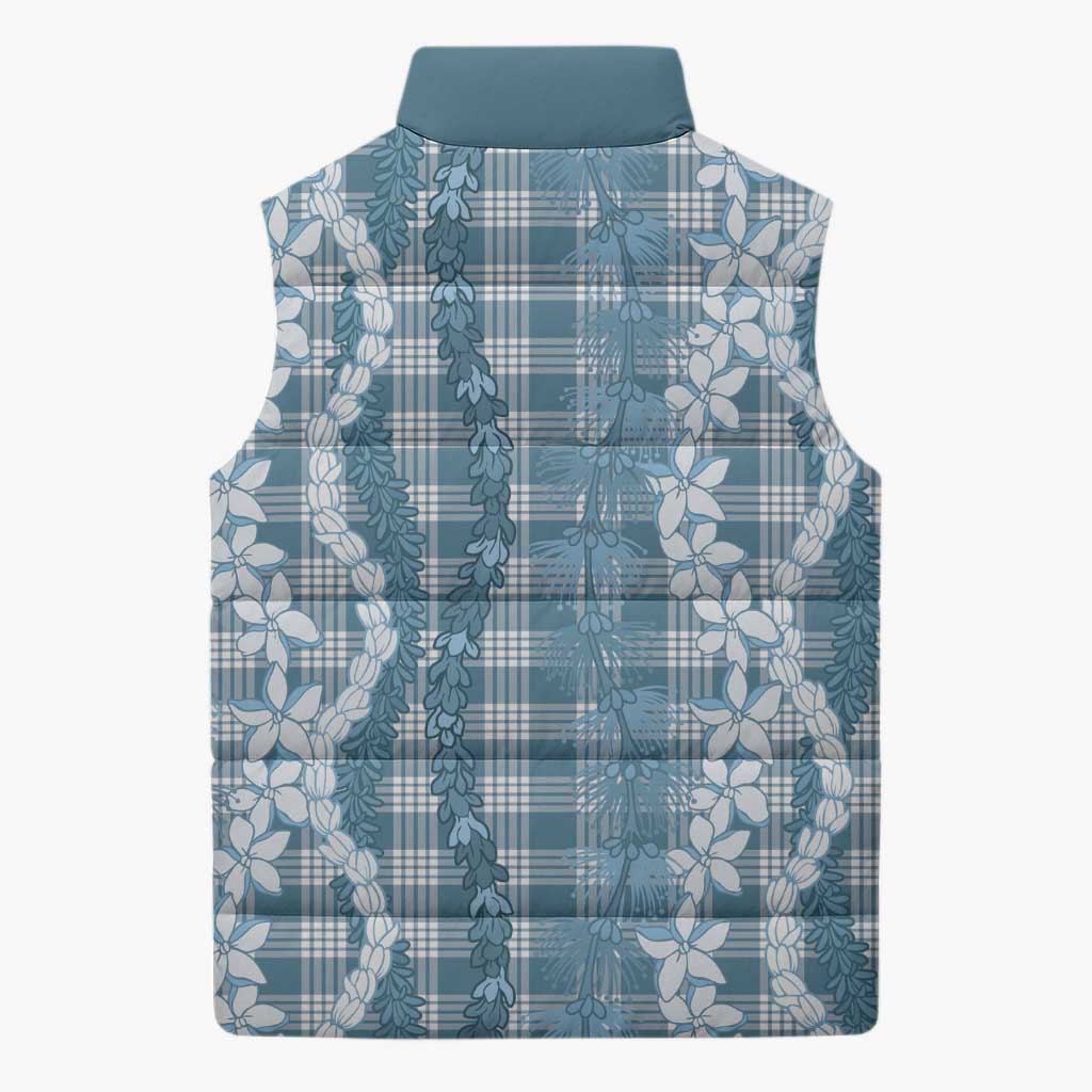 Hawaiian Ohia Lehua Lei Sleeveless Puffer Jacket Plaid Palaka Uliuli Omaomao Pattern LT9 - Polynesian Pride